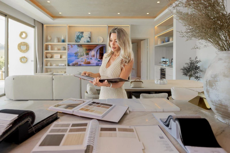 Jessica Green choosing finishes in a finished JG living room
