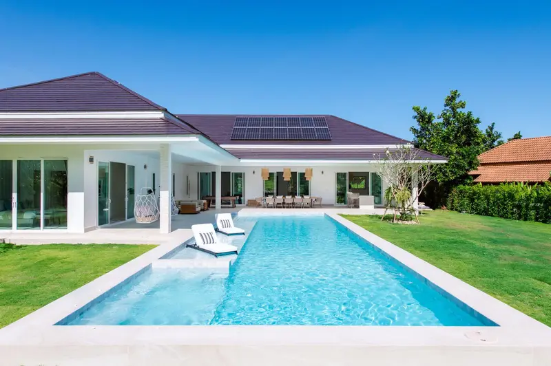 Solar panels on the roof of a finished JG villa